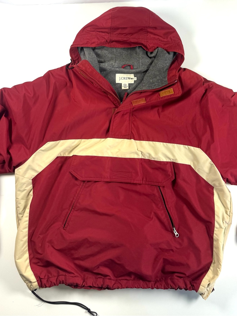 J. Crew Red Hooded Windbreaker with Cream Trim